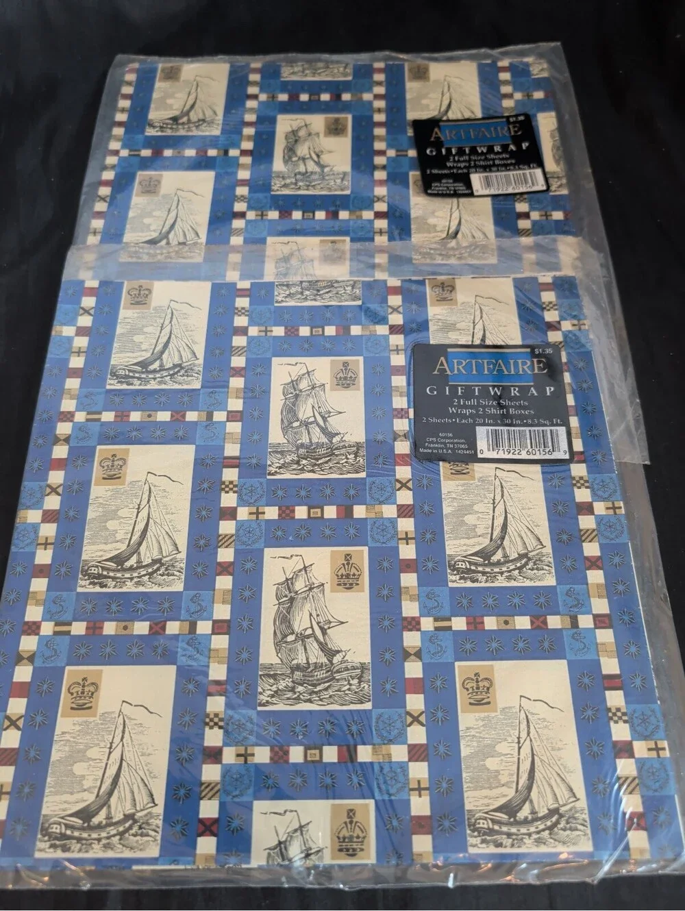 Vintage 80's Artfaire Nautical Themed Giftwrap Sheets 2 packs of  2 sheets
